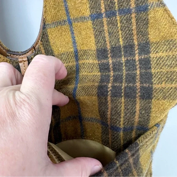 Lucky Brand Purse Brown Tan Blue Plaid Wool Blend Shoulder Bag Tote Front Pocket - Picture 4 of 14